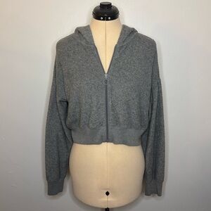 S Gilly Hicks Hollister Gray Fuzzy Cropped Zip-Up Hoodie Jacket